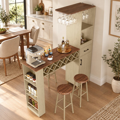 Table de bar moderne de 46 pouces avec meuble à vin et porte-verres