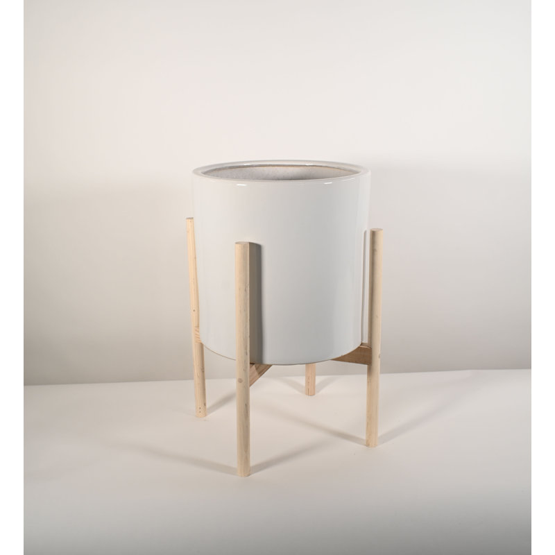 Isabelle Handmade Pot Planter, 23" H X 15.5" W X 15.5" D, White/Beech Natural