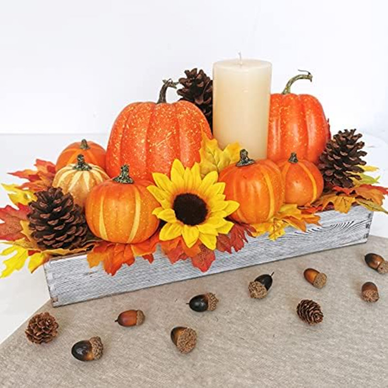 7 pièces de citrouilles orange artificielles assorties pour récolter des citrouilles en mousse décoratives pour la ferme, automne rustique, action de grâce, Halloween