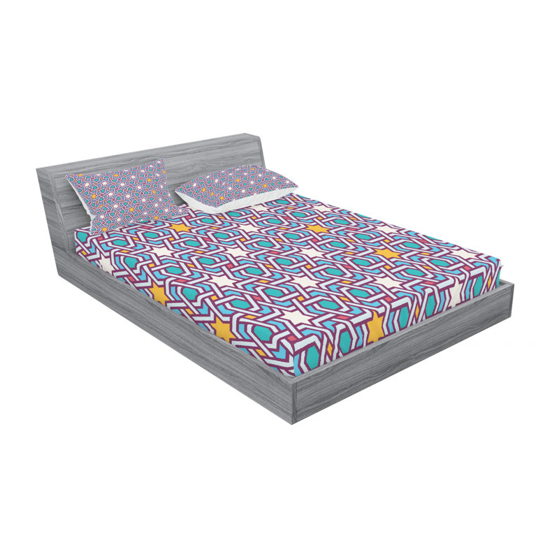 Microfiber Geometric Sheet Set, Full Sheet Set with Fitted Sheet