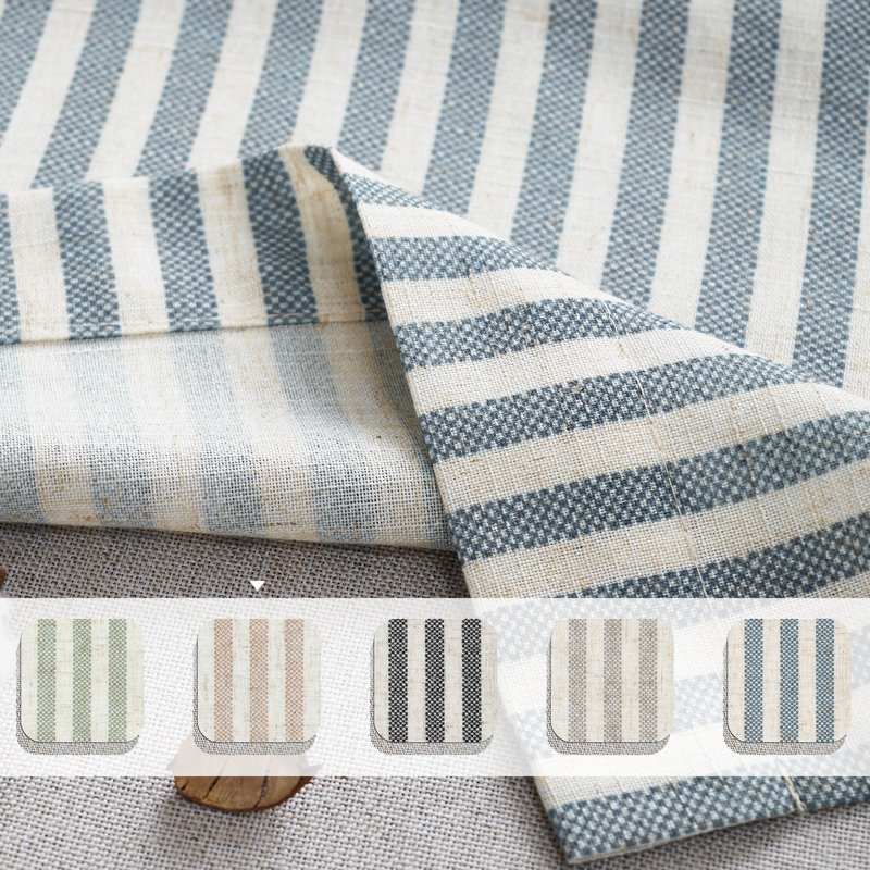 Linen Striped Valance for Windows Farmhouse Double Layered Valance for Kitchen Bathroom RV Rod Pocket, Blue/Beige