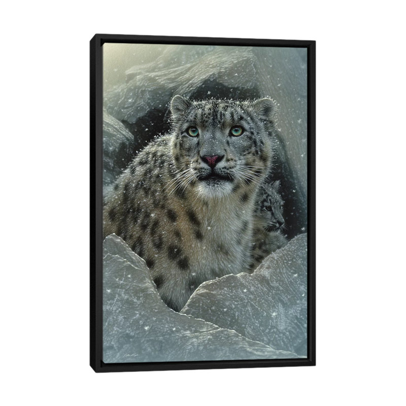 Neige leopard fortress, vertical, H 26 po x l 18 po x P 1,5 po, Toile avec cadre noir, Pas de tapis