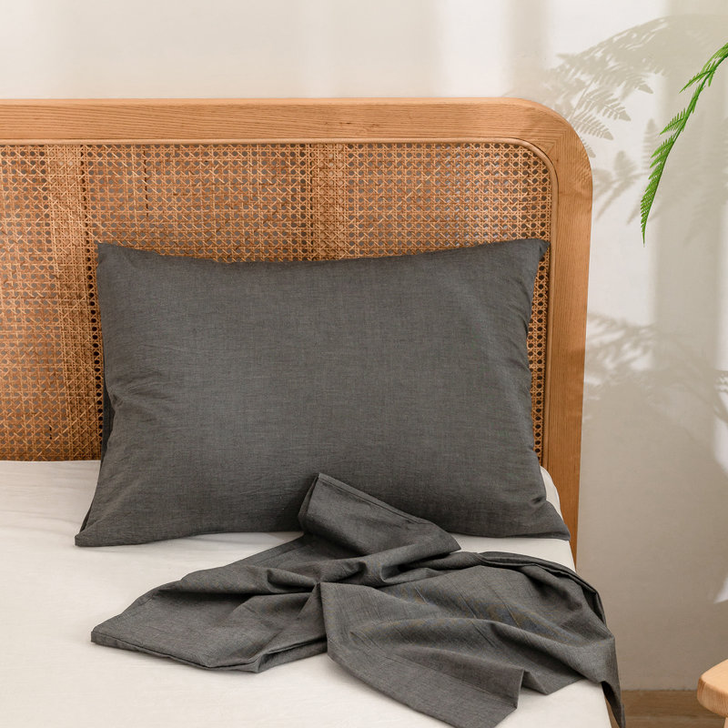 BESTOUCH 100% Washed Cotton Pillowcase Linen Feel Soft Breathable, King (20" x 36"), Dark Gray