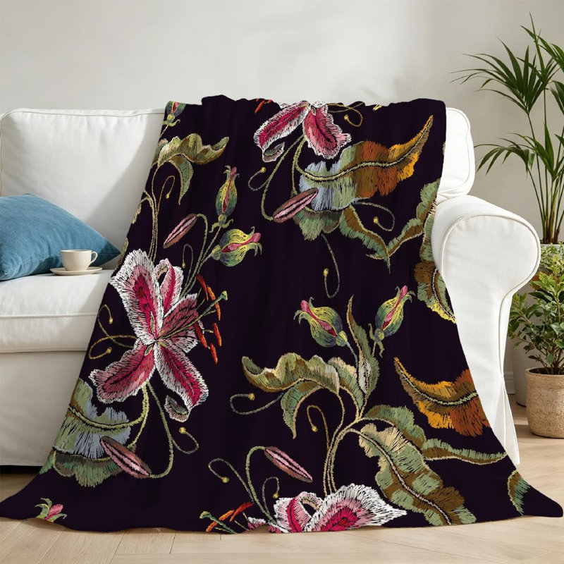 Jeté en molleton mauve ultra doux mauve, imprimé orchidée exotique tropical, Throw 50" x 60"