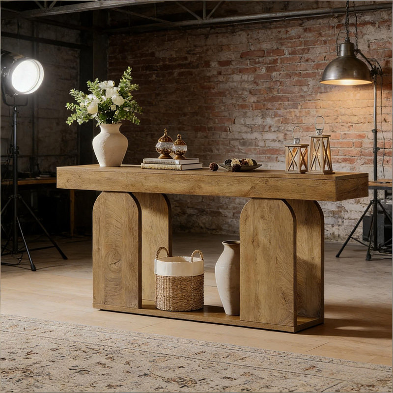 Table basse durable, table de canapé élégante, table de couloir autoportante, Marron clair