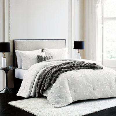 KARL LAGERFELD PARIS Shadow Floral 5-Piece Comforter Set, Queen, White