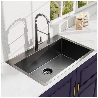 33 Topmount 18Gauge Stainless Steel Kitchen Sink With  Black Spring Neck Faucet