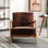 Chaise d'appoint Mid-Century rembourrée en microfibre avec rembourrage pour le salon, 25,31 lb, fauteuil brun 31,88 po et rembourrage pour chambre à coucher ou lb