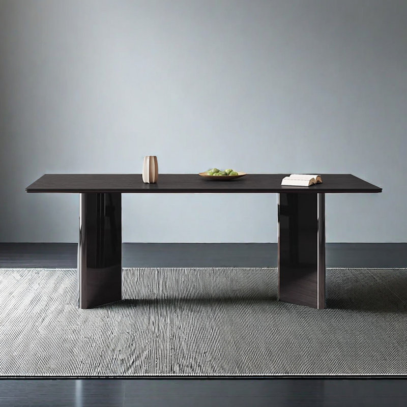 Table de salle à manger rectangulaire noire en bois massif et en pierre frittée, H 29,53 po x L 78,74 po x l 31,50 po