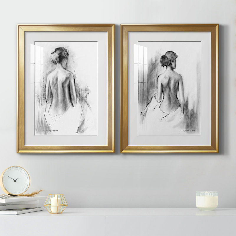«Soft Silhouette III», ensemble de 2 reproductions d'art, H 22,5 po x l 61 po x P 1,5 po, Papier encadré doré, Blanc