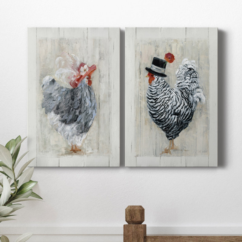 Dimanche meilleur poule - ensemble de 2 peintures, H 18 po x l 24 po x P 1 po, Toile tendue