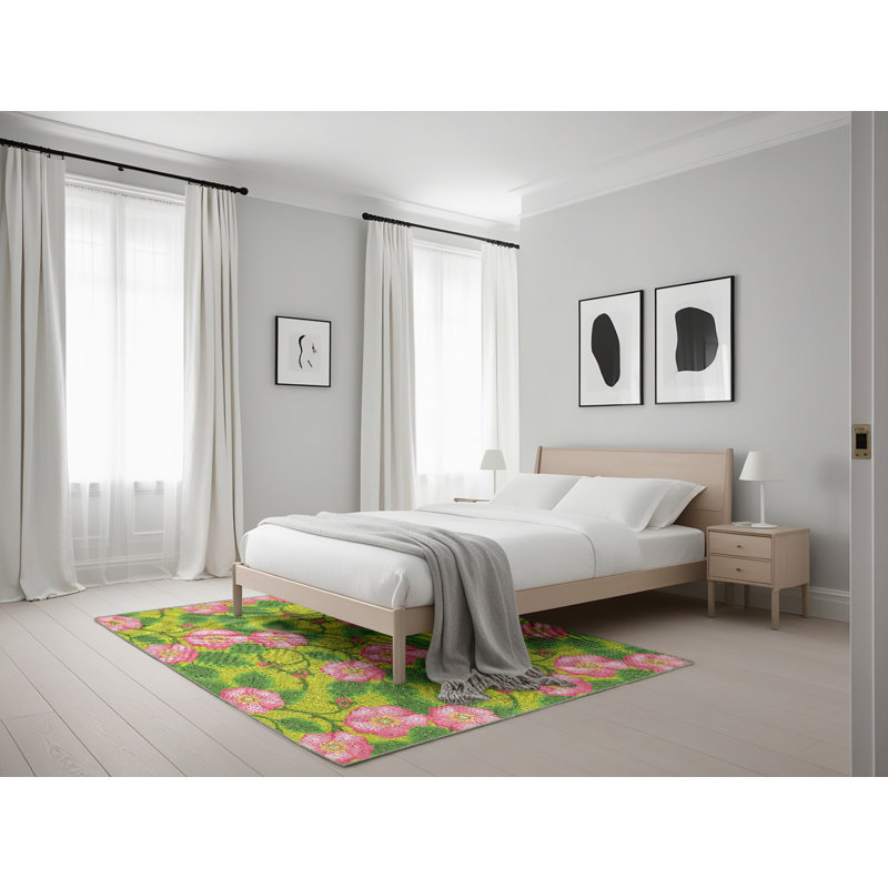 Tapis jaune / vert N'Keal, Rectangle 5 pi x 7 pi