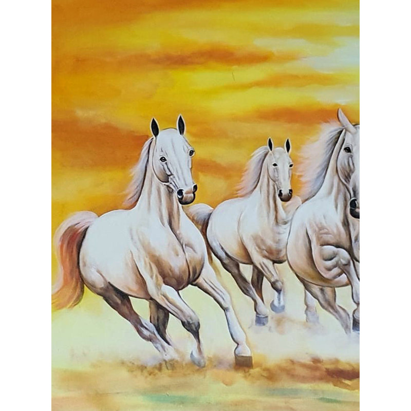 7 chevaux qui courent | Huile sur toile | Œuvre d'art par Jagriti Sharma
