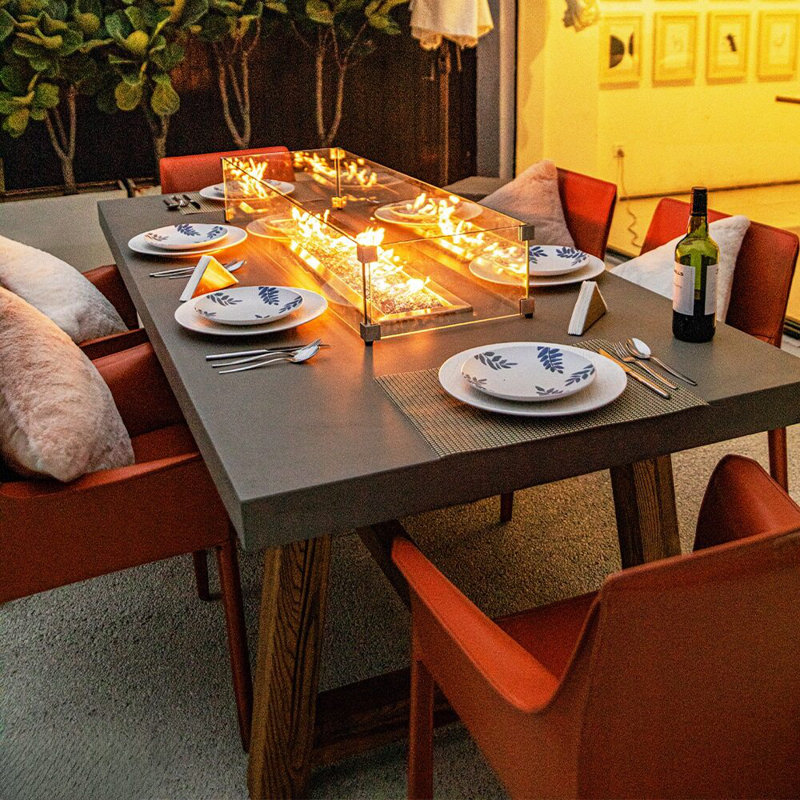 Rectangle Concrete Smokeless Fire Pit Table, Propane