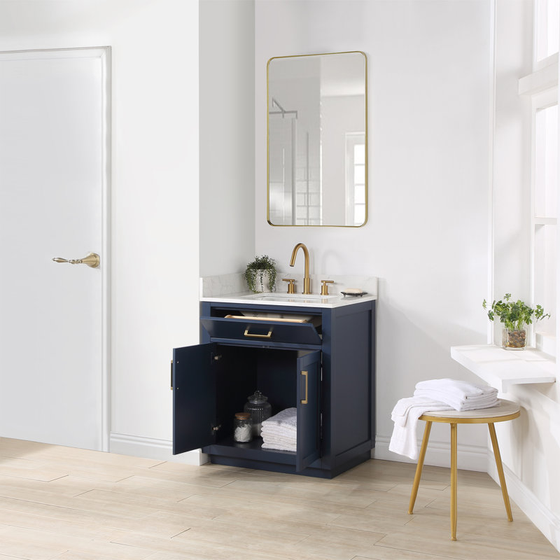 Ensemble de meuble-lavabo simple 30 po avec miroir Gavino, Bleu