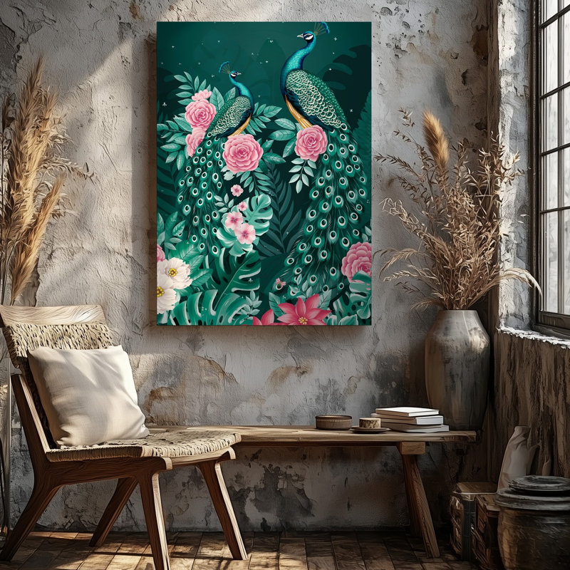 Reproduction d'art sur toile, "Peacocks Vibrant", H 40 po x l 30 po