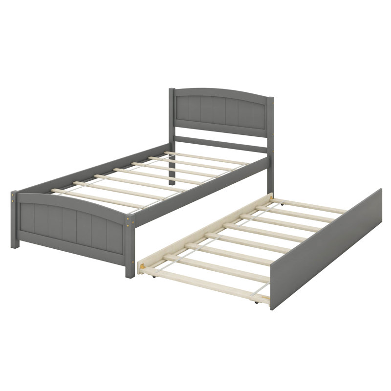 Lit simple avec lit gigogne, lits capitaine en bois