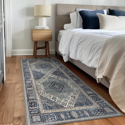 Oriental Machine Washable Blue Area Rug