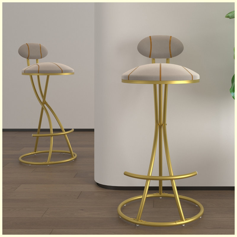Ensemble de 2 tabourets de bar modernes avec repose-pieds, Doré, Blanc crémeux