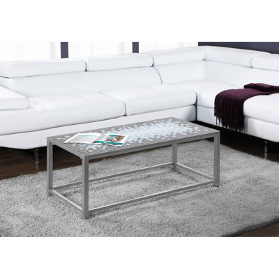 Table basse de salon rectangulaire - L 42 po, carrelage bleu, métal gris
