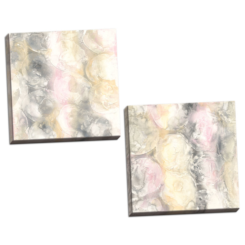 « rosé cercles i & ii », ensemble de 2 reproductions d’art en acrylique, Toile tendue, H 16 po x l 16 po x P 0,75 po