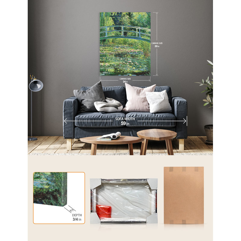 Claude Monet Nature Landscape Wrapped Canvas Wall Art 30" x 24"