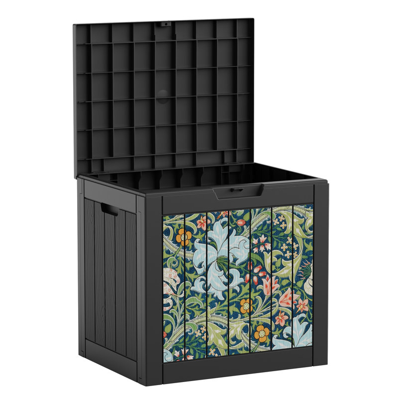35 Gallon Black Decorative Print Resin Deck Box with Decorative Printed Panels
