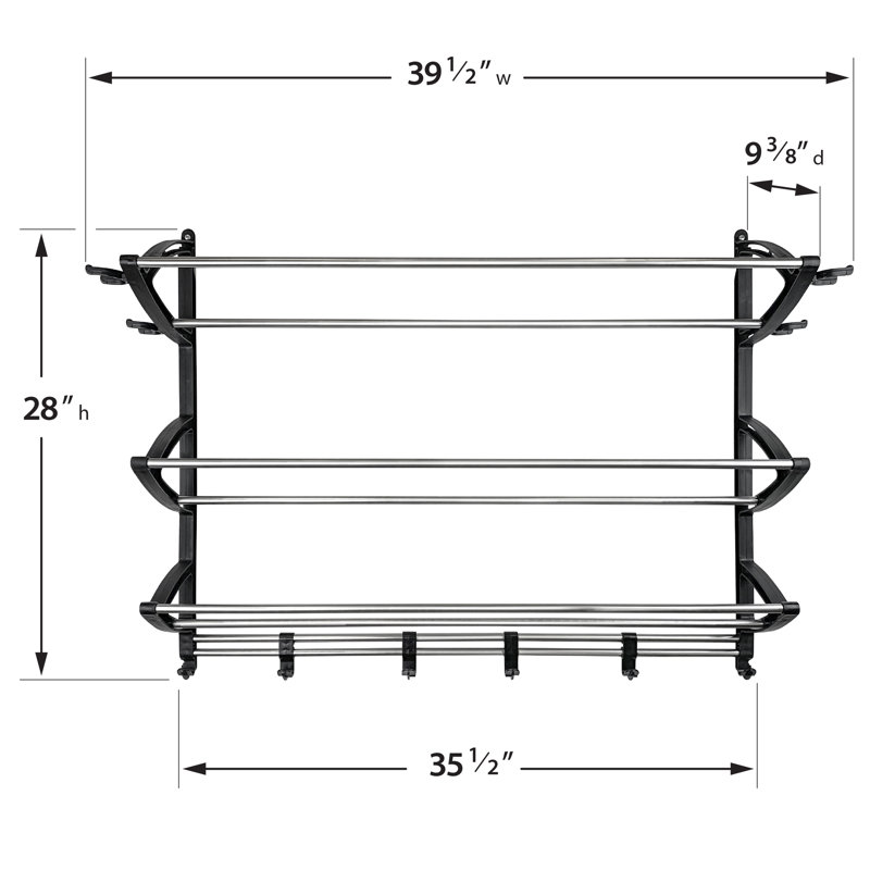 Black Steel and Polymer Wall Mount Sports Equipment Organizer