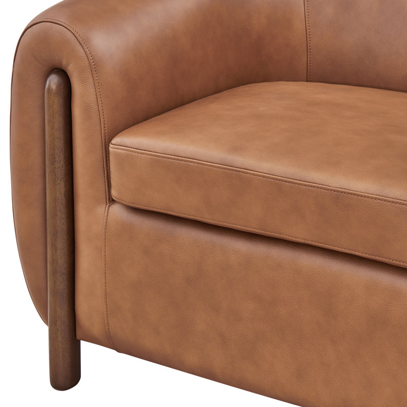 Leamon Fire-Resistant Upholstered Barrel Chair, 28" H x 38.5" W x 33" D, Jacob Brown Top Grain Leather