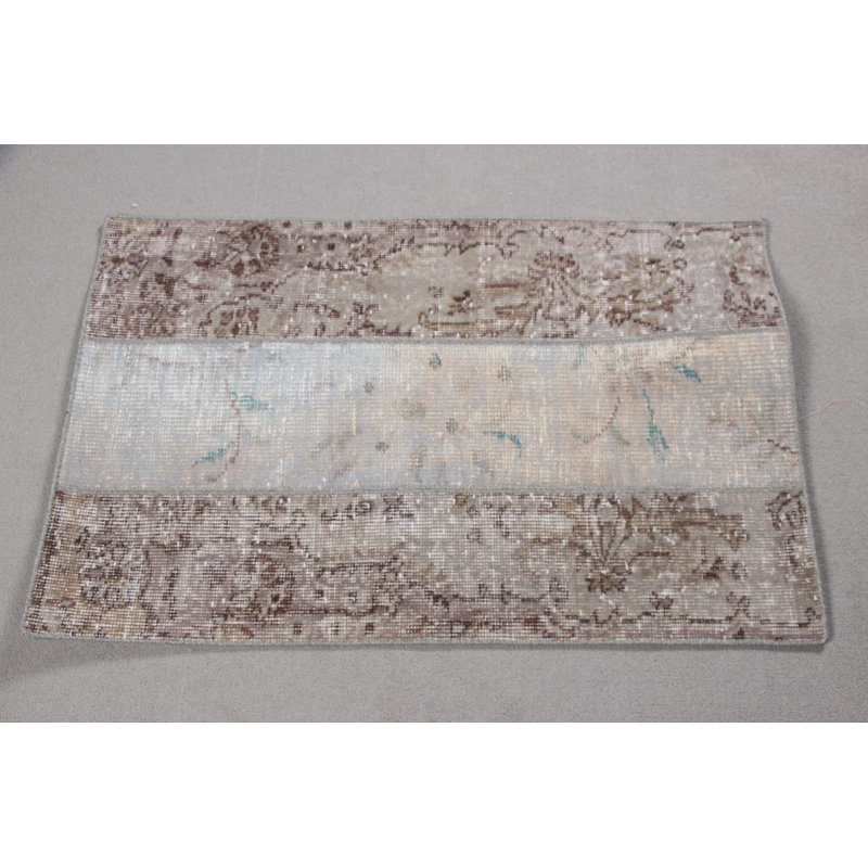 Vintage Handmade Turkish Patchwork Rug in Grey Tones for Small Area Artistic Rustic Home Design