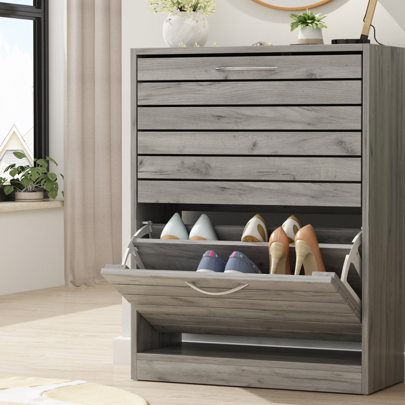 10 Pair Flip Down Shoe Storage, Gray
