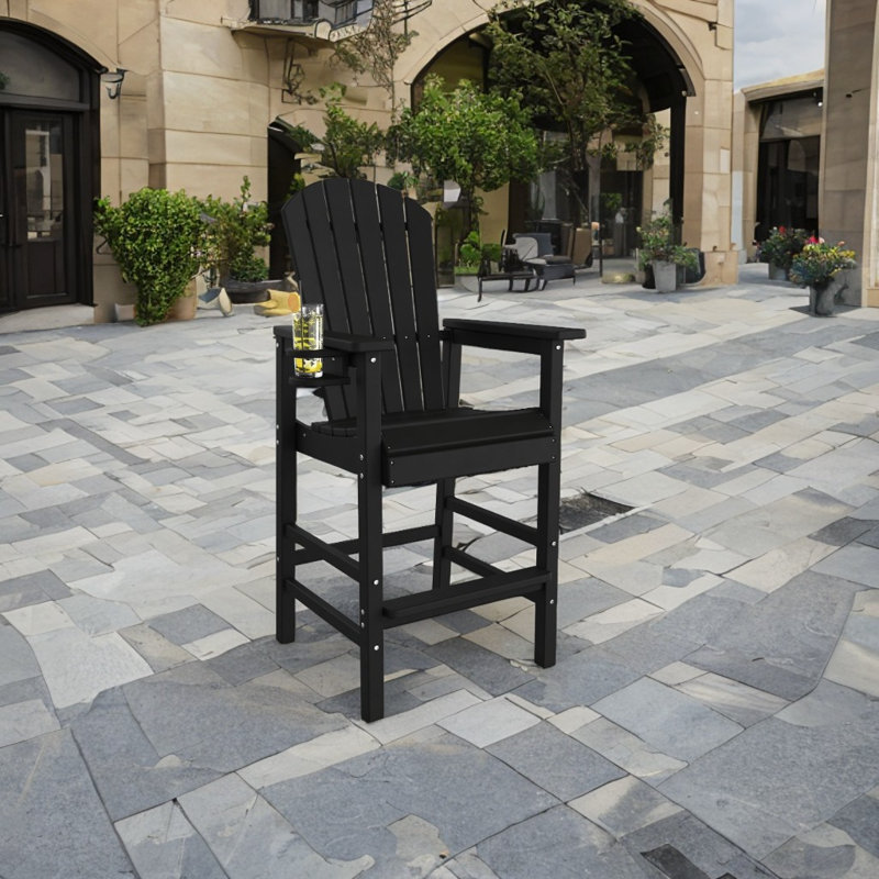 28.7 In. Outdoor Tall Adirondack Chair With Cup Holder, Black