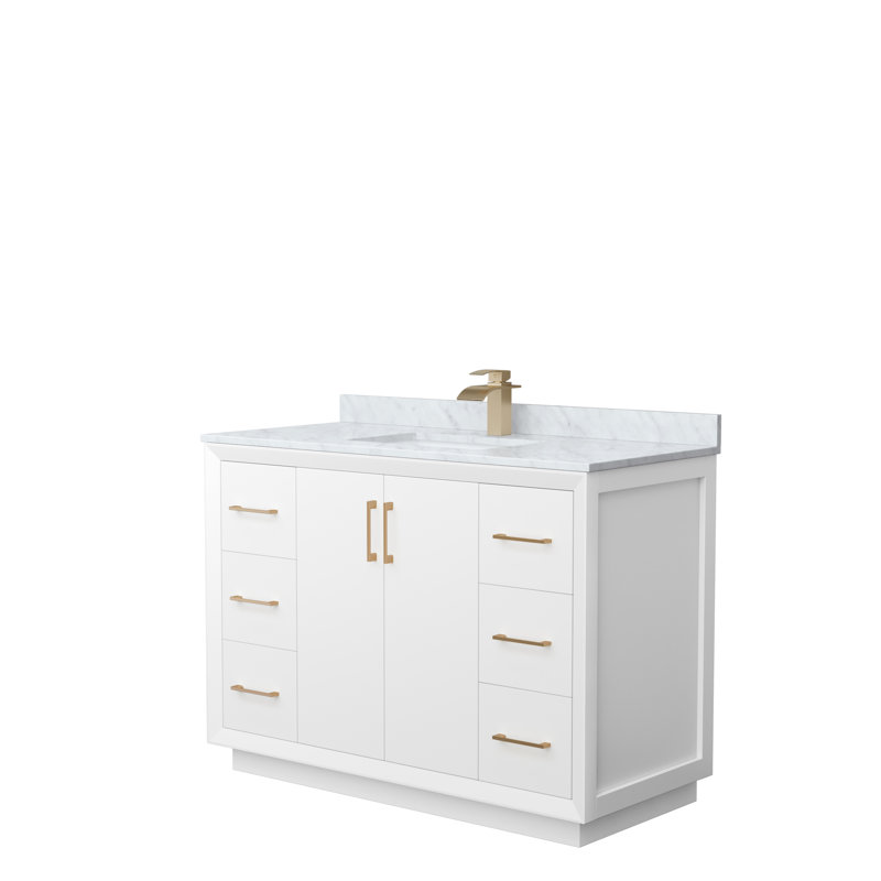 48'' Single Bathroom Vanity with Genuine Marble Top, Brown, White