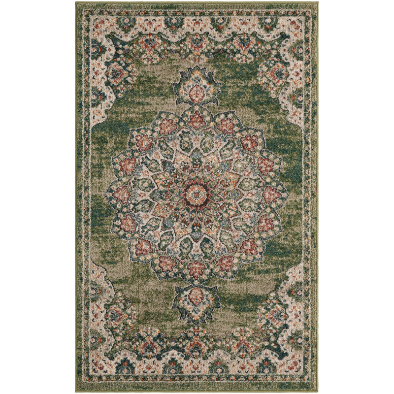 Tapis Tasharra, Vert, Rectangle 3 pi 3 po x 5 pi 3 po