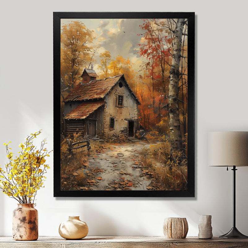 Brown Autumn Barn Rustic Charm II - Barn Wall Decor, 32" H x 16" W x  1" D, Black Single Picture Framed Canvas