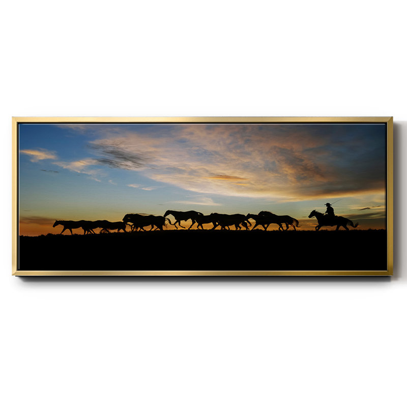 Sunlit Horses V-, toile encadrée, H 20 po x l 50 po