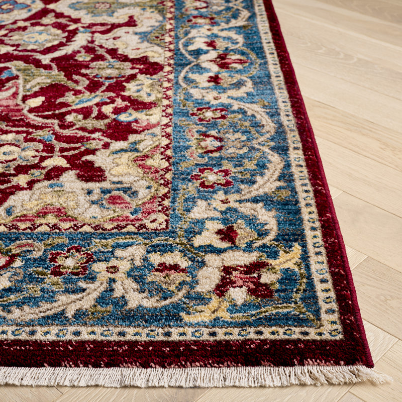 Bisen Performance Oriental Rug, Rectangle 5'1" x 7'5", Red/Blue