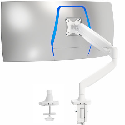 Support pour écran de bureau blanc VIVO Ultrawide avec bras à ressort pneumatique
