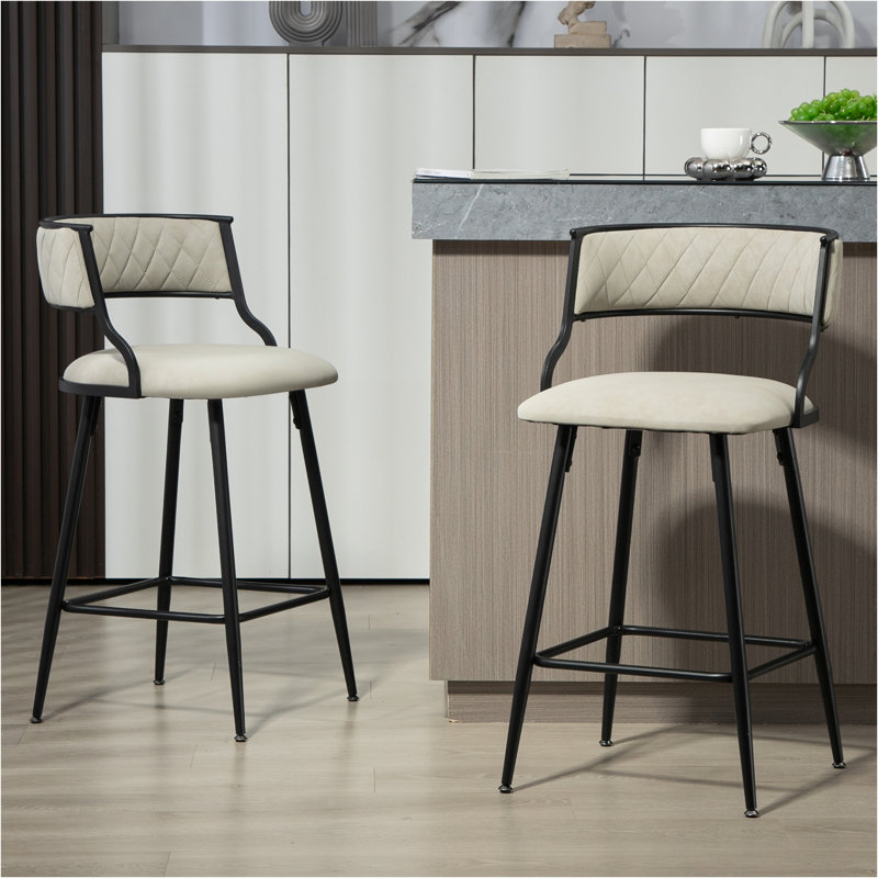 Hosner SET OF 2, 26'' Counter Height Bar Stools PU Cover Kitchen Island Counter Bar Stool With Black Powder Coating Base And Footrest