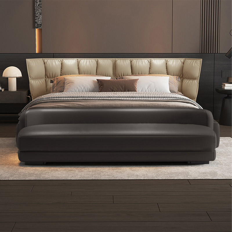 Banc rembourré brun, H 21,65 po x l 70,87 po x P 19,69 po
