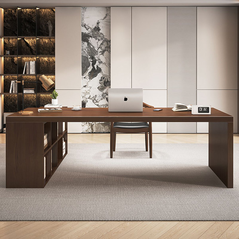 Walnut L-Shaped Solid Wood desks, Right Hand Return, 29.53" H x 86.61" W x 23.62" D