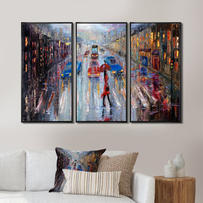 " Woman In Red Crossing The Street " 3 - Pieces