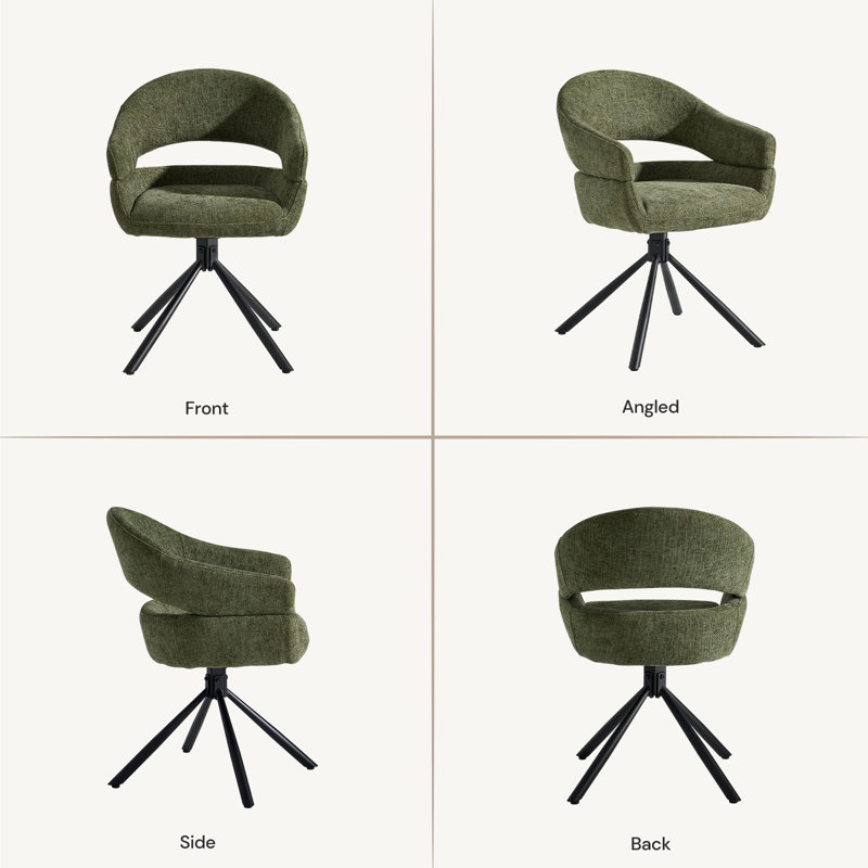 Single Swivel Dining Chair, Fabric Accent Armchair With 360° Base Upholstered Occasional Chair, Green
