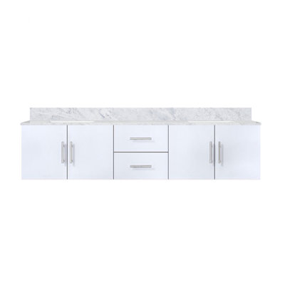 Glossy White Double Bath Vanity 80 In. W X 22 In. D, With Carrara Marble Top