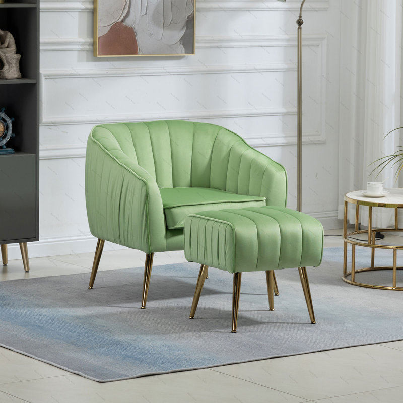 Fauteuil d'appoint avec repose-pieds, Velours vert gazon