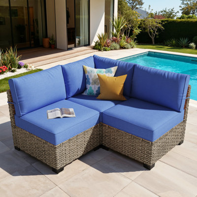 Ensemble de conversation modulaire d'extérieur en osier avec coussins, ensemble de 2 pièces Carolle