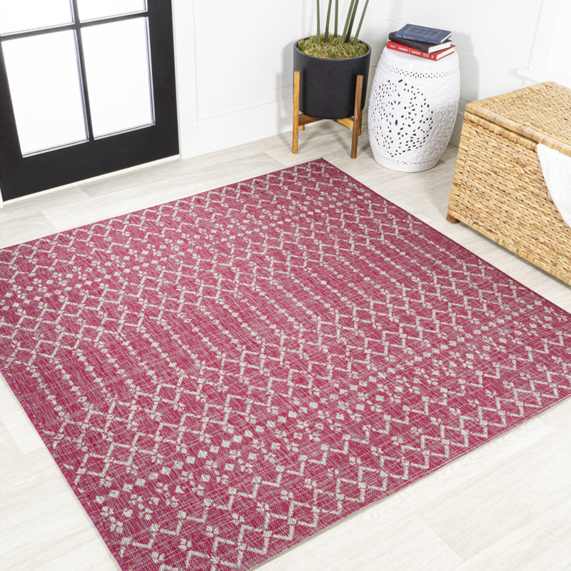 Tapis d'intérieur / extérieur Crompton, Carré 5 pi 3 po, Fuchsia / gris pâle