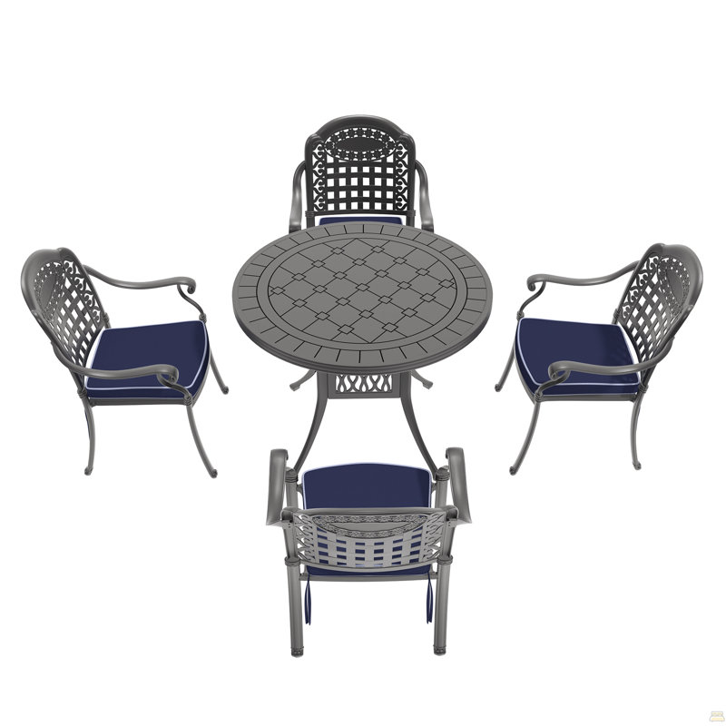 5-Piece Set Of Cast Aluminum Patio Furniture With Black Frame And Seat Cushions