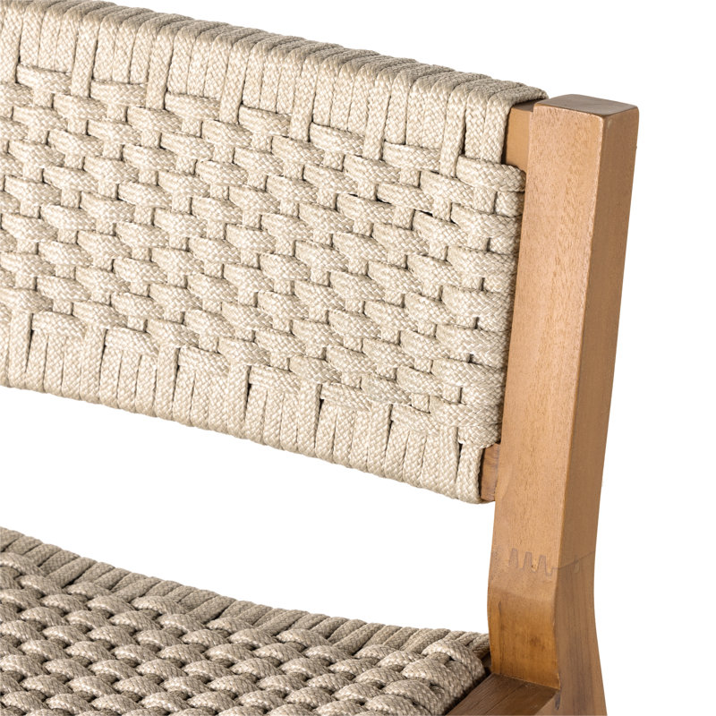 Delano Outdoor Teak Bar Stool, Counter Stool (26" Seat Height), Natural Teak, Ivory Rope
