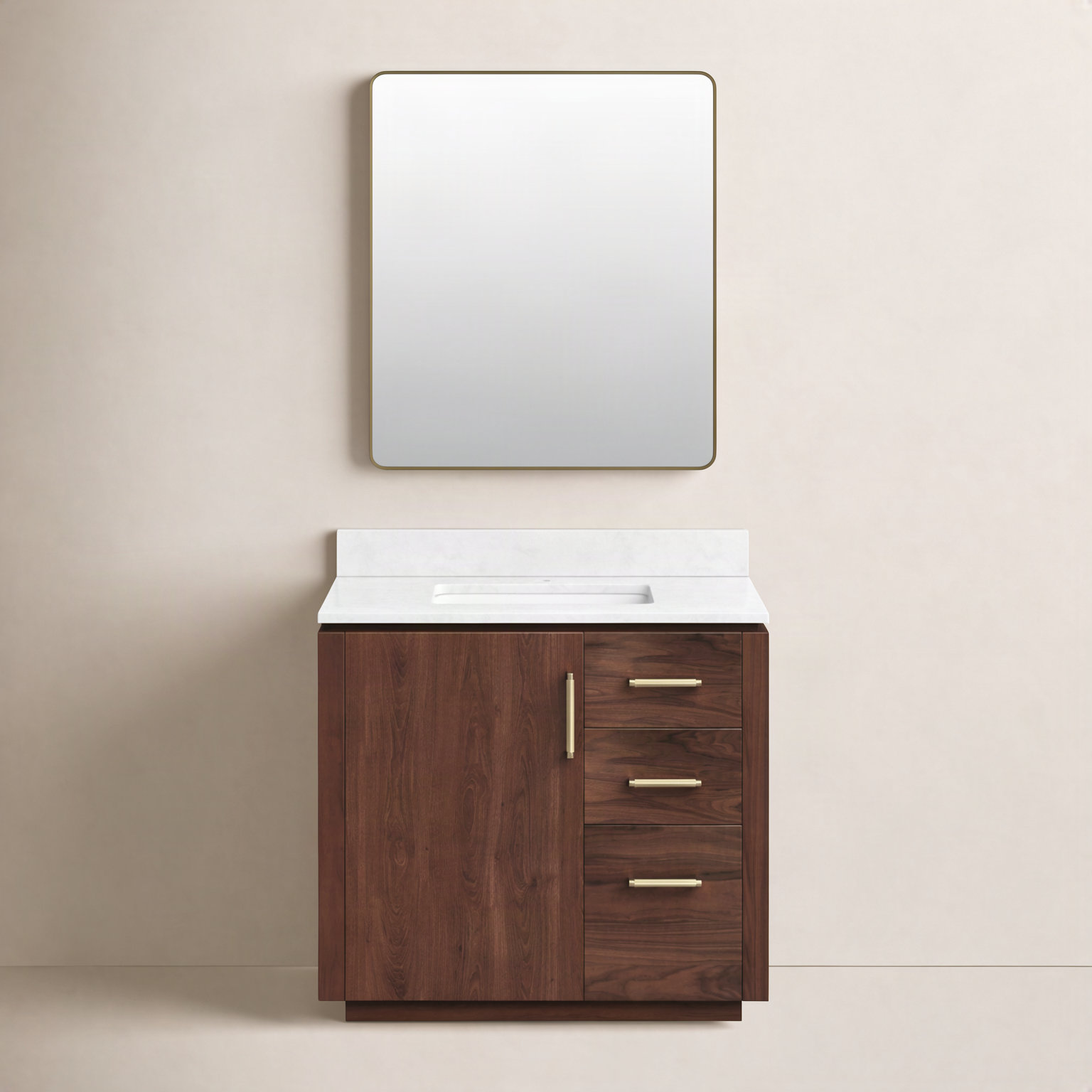 Cloverfield 36'' Single Bathroom Vanity, Natural Walnut, Gold